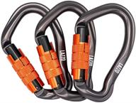 lazzo 3 pack twist lock climbing carabiner clips - auto locking, heavy 🧗 duty, perfect for climbing, rappelling, dog leash - d shaped 4.21 inch, large size, orange logo