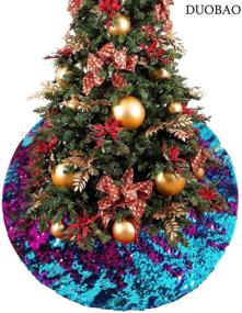 img 2 attached to 🎄 24-Inch Glittery Sequin Tree Skirt: Turquoise to Fuchsia Color Changing Mermaid Christmas Home Decor