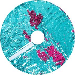 img 4 attached to 🎄 24-Inch Glittery Sequin Tree Skirt: Turquoise to Fuchsia Color Changing Mermaid Christmas Home Decor