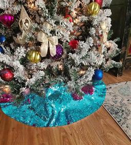 img 3 attached to 🎄 24-Inch Glittery Sequin Tree Skirt: Turquoise to Fuchsia Color Changing Mermaid Christmas Home Decor