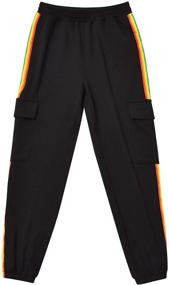 img 3 attached to Jogger Pocket Rainbow Striped Sweatpants Girls' Clothing and Pants & Capris