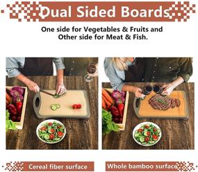 img 3 attached to Maiduo Large Bamboo Cutting Board - Organic Whole Bamboo Composite Chopping Board for Kitchen with Juice Groove and Handles for Meat, Fruits - BPA Free, Double Sided Use, 17 x 12.5inch