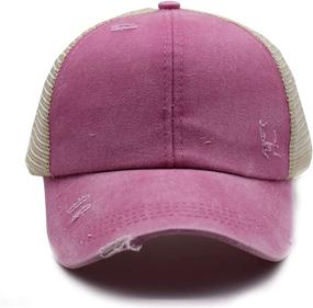 img 1 attached to 🧢 Women's Adjustable Ponytail Hat - Vintage Trucker Denim Baseball Cap with Washed Finish