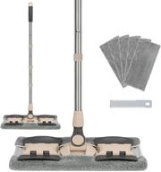 🧹 jr-mov professional microfiber hardwood floor mop set with stainless steel handle, 5 reusable washable pads, comb - dry & wet cleaning for wood, laminate, vinyl, kitchen - brown logo