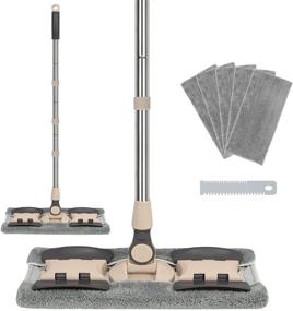 img 4 attached to 🧹 JR-MOV Professional Microfiber Hardwood Floor Mop Set with Stainless Steel Handle, 5 Reusable Washable Pads, Comb - Dry & Wet Cleaning for Wood, Laminate, Vinyl, Kitchen - Brown