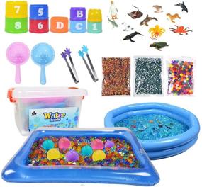 img 4 attached to 🌊 AINOLWAY Water Beads for Kids - 40000 Non Toxic Water Beads, Includes 80 Giant Water Beads, Sensory Bin Kit with 2 Spoons and 2 Tweezers, 12PCS Ocean Toy, 9 Cups, and 2 Inflatable Water Mats