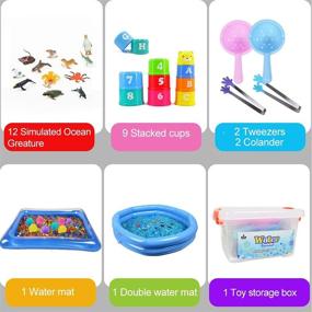 img 3 attached to 🌊 AINOLWAY Water Beads for Kids - 40000 Non Toxic Water Beads, Includes 80 Giant Water Beads, Sensory Bin Kit with 2 Spoons and 2 Tweezers, 12PCS Ocean Toy, 9 Cups, and 2 Inflatable Water Mats