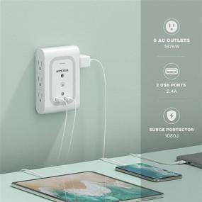img 3 attached to 🔌 White USB Wall Charger with 6-Outlet Extender Surge Protector, 2 USB Ports, Adjustable Night Light - KPSTEK 1080J Outlet Adapter Splitter for Home and Office