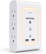 🔌 white usb wall charger with 6-outlet extender surge protector, 2 usb ports, adjustable night light - kpstek 1080j outlet adapter splitter for home and office logo