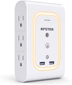 img 4 attached to 🔌 White USB Wall Charger with 6-Outlet Extender Surge Protector, 2 USB Ports, Adjustable Night Light - KPSTEK 1080J Outlet Adapter Splitter for Home and Office
