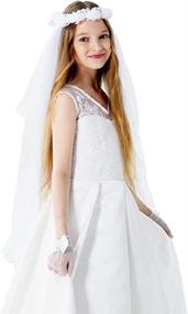 img 3 attached to 🌸 Girls First Communion Floral Wreath Veil: Elegant Holy White Pearls Center with Bow Headpiece for Flower Girls, Ideal for Weddings and Special Occasions