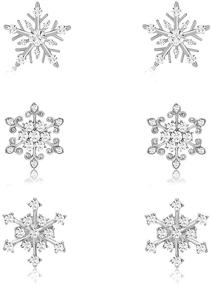 img 3 attached to ❄️ CEALXHENY Snowflake Earrings: Sparkling Rhinestone Crystal Studs for Women and Girls - Perfect Holiday Party Gift Set