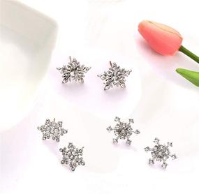 img 1 attached to ❄️ CEALXHENY Snowflake Earrings: Sparkling Rhinestone Crystal Studs for Women and Girls - Perfect Holiday Party Gift Set