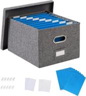 📦 linen collapsible file organizer box: portable storage solution with 10 hanging filing folders and lids for office and home (gray, 16.7x13.6x10.6 inch) логотип