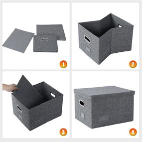 img 1 attached to 📦 Linen Collapsible File Organizer Box: Portable Storage Solution with 10 Hanging Filing Folders and Lids for Office and Home (Gray, 16.7x13.6x10.6 inch)