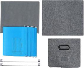 img 3 attached to 📦 Linen Collapsible File Organizer Box: Portable Storage Solution with 10 Hanging Filing Folders and Lids for Office and Home (Gray, 16.7x13.6x10.6 inch)