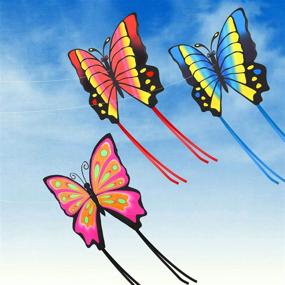 img 2 attached to 🦋 3-Piece Set: Vibrant Butterfly Kites with Long Tails for Boys, Girls, and Adults - Perfect for Outdoor Games, Beach Trips, and Unforgettable Memories