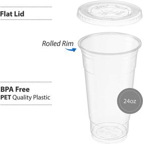 img 2 attached to 🥤 50 Sets of Crystal Clear PET Plastic Cups with Flat Lids - Ideal for Iced Coffee, Cold Drinks, Milkshake, Slush Cup, Smoothy's, Slurpee, Parties - Disposable Plastic Cups