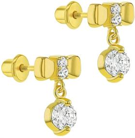 img 3 attached to Gold Plated Cubic Zirconia Bow Safety Screw Back Dangle Earrings for Toddlers & Little Girls - Sparkling CZ Dangle Earrings for Girls - Stylish Accessories for Special Occasions