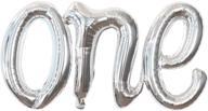 🎈 large 20 inch silver one balloon for first birthday - scripted letter one birthday balloon for 1st year anniversary and winter onederland girl decorations логотип