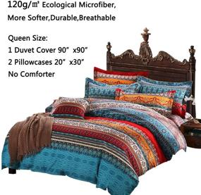 img 3 attached to Vibrant Red Orange Bohemian Duvet Cover Set - Queen Size 90x90 inches - Reversible Soft Microfiber Bedding with Zipper & Ties
