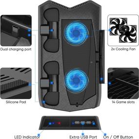 img 1 attached to 🎮 MENEEA Vertical Stand with Dual Controller Charging Station & Suction Cooling Fan for PS5 Digital Edition/Ultra HD | 14 Retractable Game Slots | Gaming Accessories for PS5 Console