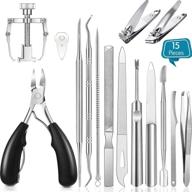 set of 15 top-quality stainless steel ingrown toenail tools - toe nail file, lifter, nail clipper, cuticle cutters, pusher, and manicure pedicure tools - ideal for ingrown and thick nails (black) logo