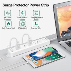 img 3 attached to 🔌 ETL Listed Surge Protector Power Strip with USB Ports - 5 Outlets, 3 USB Ports - Mountable, 5 ft Flat Plug Extension Cord – Ideal for Home Office Hotel – Multiple Protection