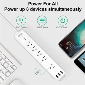 img 2 attached to 🔌 ETL Listed Surge Protector Power Strip with USB Ports - 5 Outlets, 3 USB Ports - Mountable, 5 ft Flat Plug Extension Cord – Ideal for Home Office Hotel – Multiple Protection