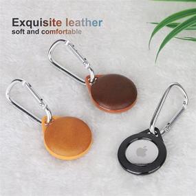 img 1 attached to 🔑 [3 Pack] Leather AirTag Case 2021: Protective Keychain Holder for Carrying & Finding, Slim Fit Lightweight Design, Anti-Scratch Cover with Key Ring, Backpack Accessory in Black+Brown+Orange