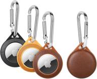 🔑 [3 pack] leather airtag case 2021: protective keychain holder for carrying & finding, slim fit lightweight design, anti-scratch cover with key ring, backpack accessory in black+brown+orange logo