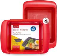 🍜 rapid ramen cooker: microwave ramen in 3 minutes, perfect for dorm, small kitchen, or office! dishwasher-safe, microwaveable, bpa-free - red, 2 pack logo