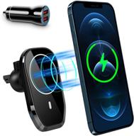 🧲 magnetized wireless car charger for iphone 12 series (12/12 pro/12 mini/12 pro max) with mag-safe case, 360° rotating auto-alignment strong magnetic air vent phone mount and charging holder logo