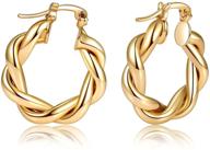 💫 byia twisted gold hoop earrings for women - 14k gold plated, chunky wrap hoops, high polished, women's teen girl jewelry gift logo