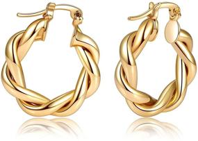 img 4 attached to 💫 BYIA Twisted Gold Hoop Earrings for Women - 14K Gold Plated, Chunky Wrap Hoops, High Polished, Women's Teen Girl Jewelry Gift