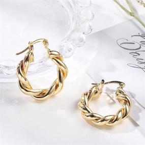 img 2 attached to 💫 BYIA Twisted Gold Hoop Earrings for Women - 14K Gold Plated, Chunky Wrap Hoops, High Polished, Women's Teen Girl Jewelry Gift