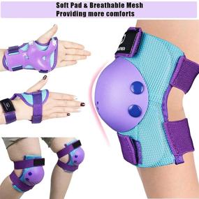 img 1 attached to 🛴 Children's Protective Gear Set with Soft Knee Pads, Elbow Pads, Wrist Guards for Skating, Cycling, Rollerblading, Scooter, Skateboarding - Suitable for Boys & Girls (Round, Purple, Medium)