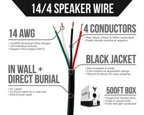 img 3 attached to 🔊 V14/4 Speaker Cable - 14 AWG/Gauge 4 Conductor - UL Listed for In-Wall/Outdoor Use - Oxygen-Free Copper (OFC) - 500ft Bulk Pull Box - Black