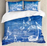 🎶 ambesonne music duvet cover set - musical notes bubbles dancing waves fantasy illustration - decorative 3 piece bedding set with 2 pillow shams - queen size, blue white logo