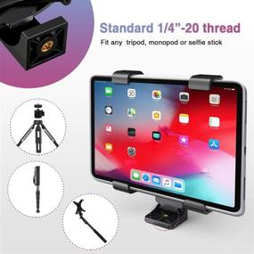 img 1 attached to 📱 360 Degree Rotatable Ball Head iPad Tripod Mount Adapter for iPad Air, iPad Mini, Kindle Fire, Samsung Galaxy Tab, Microsoft Surface, Universal Tablet Clamp Holder for Tripod Monopod, and More