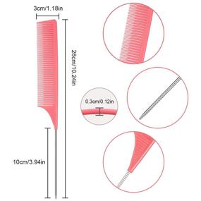 img 3 attached to Набор из 6 штук: высококачественные прядилки для волос - шпилька, флибоксинг, разделение, углеродное волокно, завивка, мелкие зубцы, расческа с наконечником из нержавеющей стали (черный, розовый)