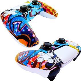 img 2 attached to 🎮 PS5 Controller Skins - Silicone Protector Cover for Dualshock with 8 x Pro Thumb Grip Caps (Graffiti) - Sony Playstation 5 Accessories