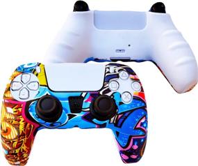 img 3 attached to 🎮 PS5 Controller Skins - Silicone Protector Cover for Dualshock with 8 x Pro Thumb Grip Caps (Graffiti) - Sony Playstation 5 Accessories