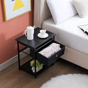 img 2 attached to 🌙 K Knowbody Nightstand/End Table: Stylish Steel Frame with Drawer for Living Room and Bedroom Décor, Black Wood Top