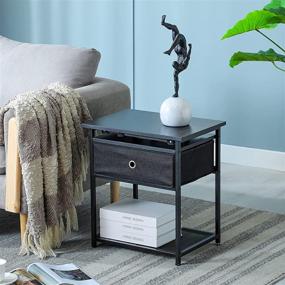 img 1 attached to 🌙 K Knowbody Nightstand/End Table: Stylish Steel Frame with Drawer for Living Room and Bedroom Décor, Black Wood Top