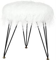 🪑 joveco 16" faux fur stool ottoman - elegant and modern vanilla white footstool - stylish bedroom and living room vanity stool - fluffy accent furniture with strong metal legs logo