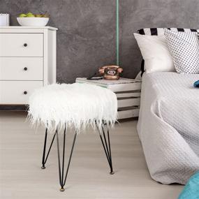 img 3 attached to 🪑 Joveco 16" Faux Fur Stool Ottoman - Elegant and Modern Vanilla White Footstool - Stylish Bedroom and Living Room Vanity Stool - Fluffy Accent Furniture with Strong Metal Legs