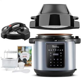 img 4 attached to 🍳 MICHELANGELO 6QT Air Fryer Pressure Cooker Combo - All-in-1 Multi-Functional Appliance with Two Detachable Lids for Pressure Cooker, Pressure Fryer, Air Fryer, Rice Cooker, Slow Cooker, Steamer & Warmer