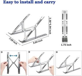 img 3 attached to 💻 Ноутбук стенд: регулируемая высота, портативный стенд для компьютера, алюминиевый эргономический держатель для ноутбука MacBook Air Pro, Dell, HP, Lenovo (10-15,6 дюймов) - серебро.