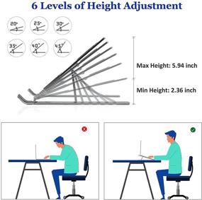 img 2 attached to 💻 Ноутбук стенд: регулируемая высота, портативный стенд для компьютера, алюминиевый эргономический держатель для ноутбука MacBook Air Pro, Dell, HP, Lenovo (10-15,6 дюймов) - серебро.